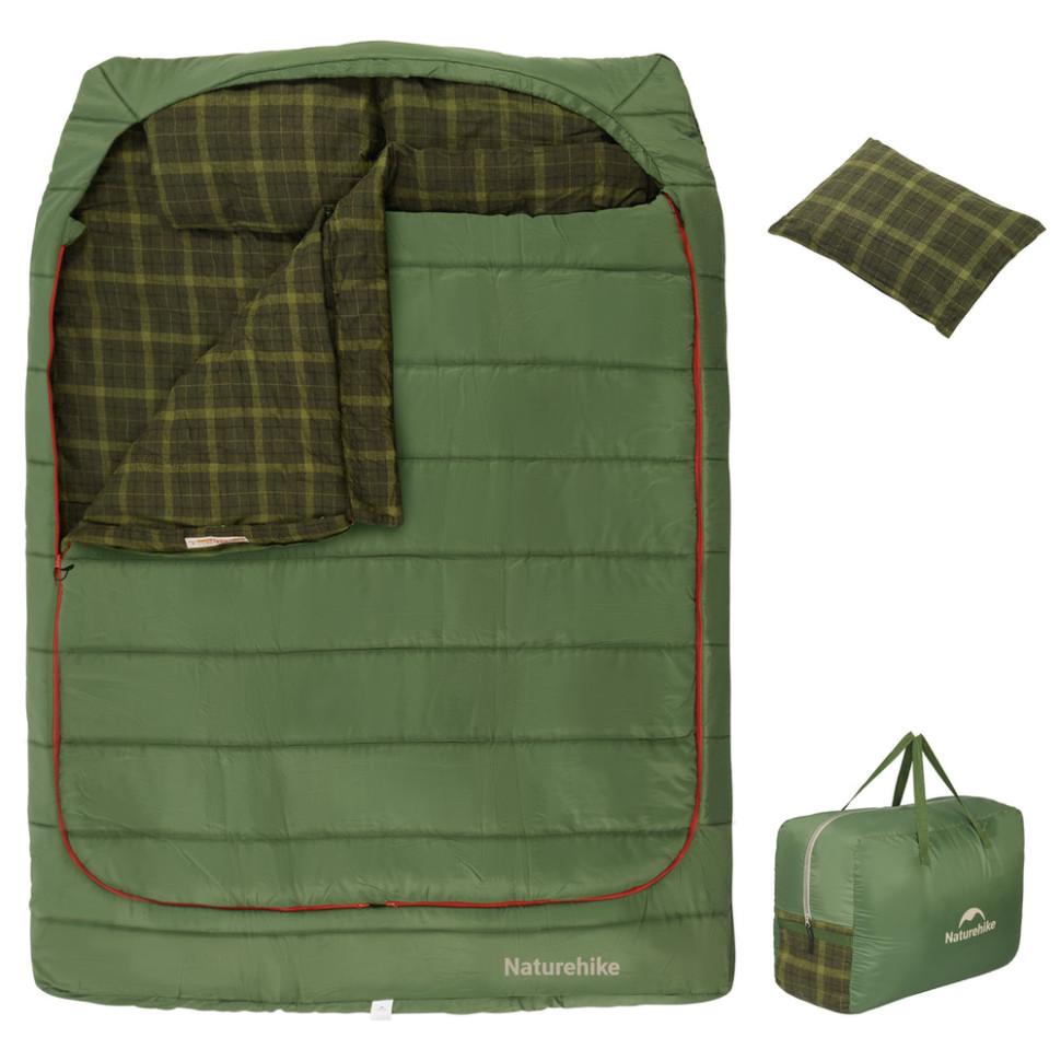 351837.970 Спальний мішок двомісний із подушками Naturehike CNK2350WS019, зелений - Зображення 1