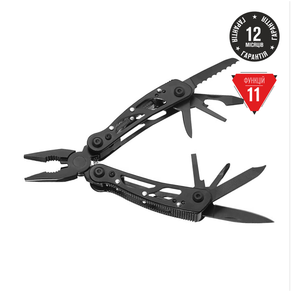 g104s-b-uk Мультитул Ganzo G104S, (11.4 см) 11 функцій, чорний + чохол - Зображення 1